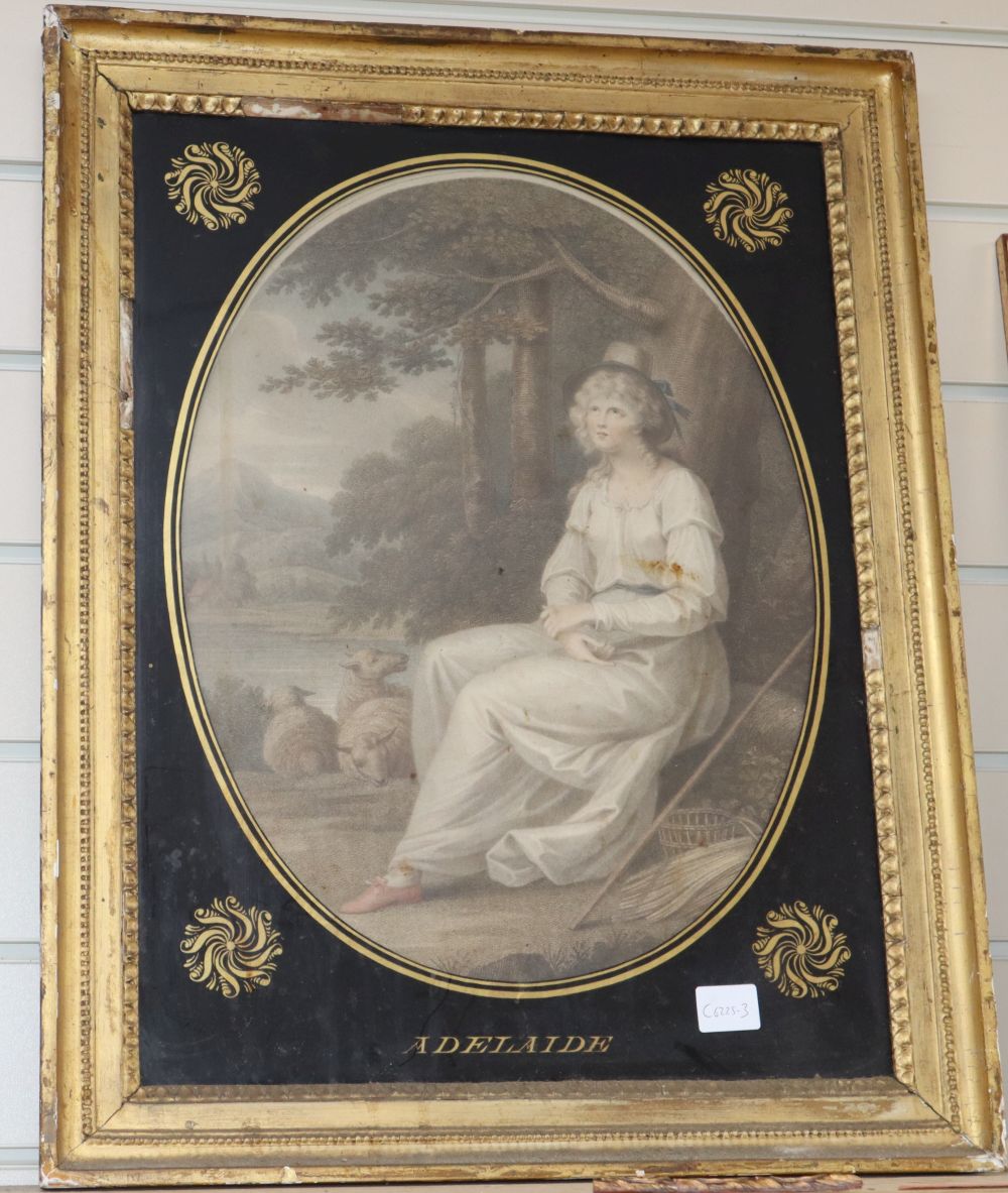 An eglomise framed coloured mezzotint; Adelaide, overall 50 x 37cm